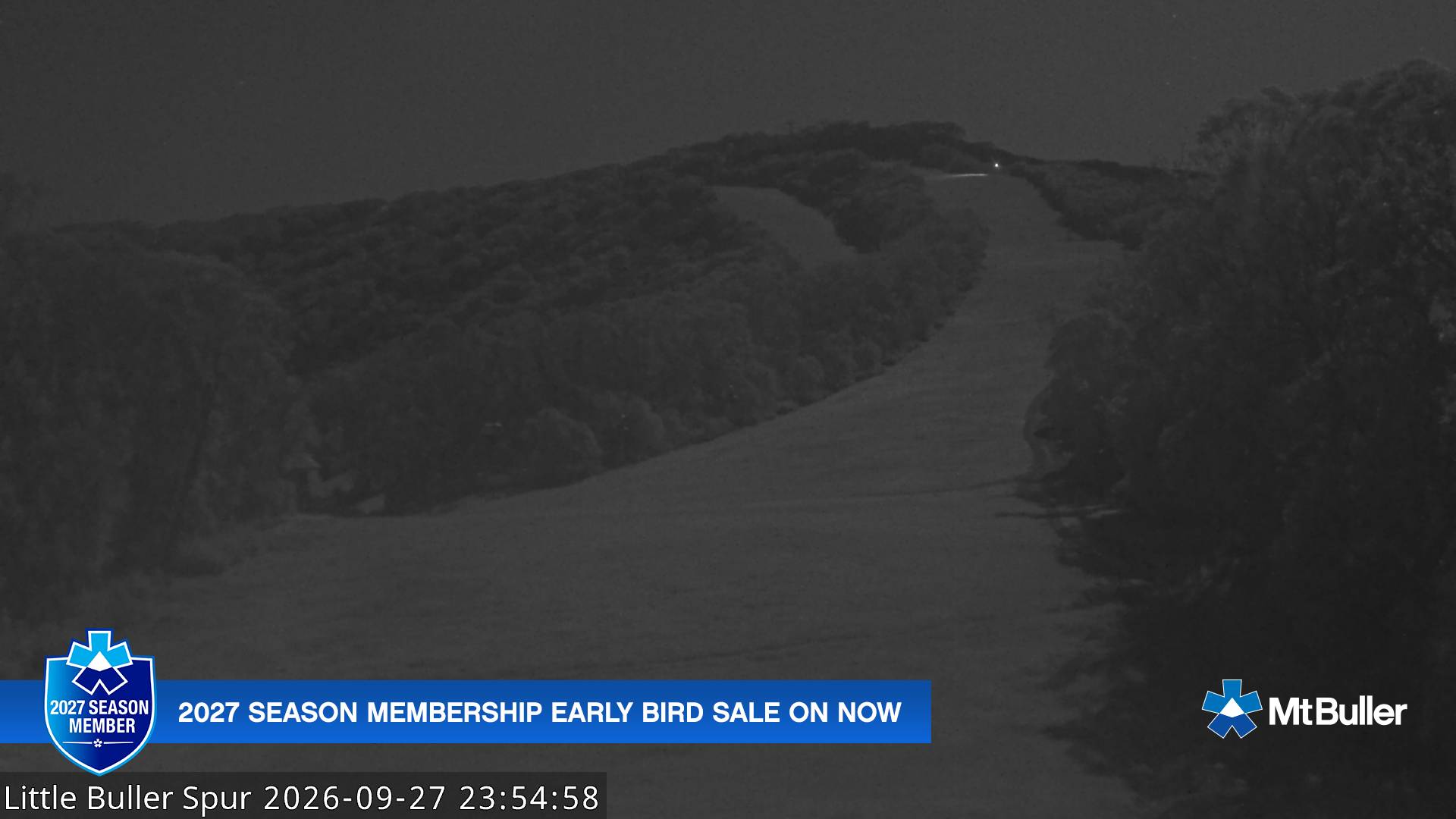 Mt Buller Little Buller Spur snow cam captured at 27 September 2026 at 11:59 pm AEST