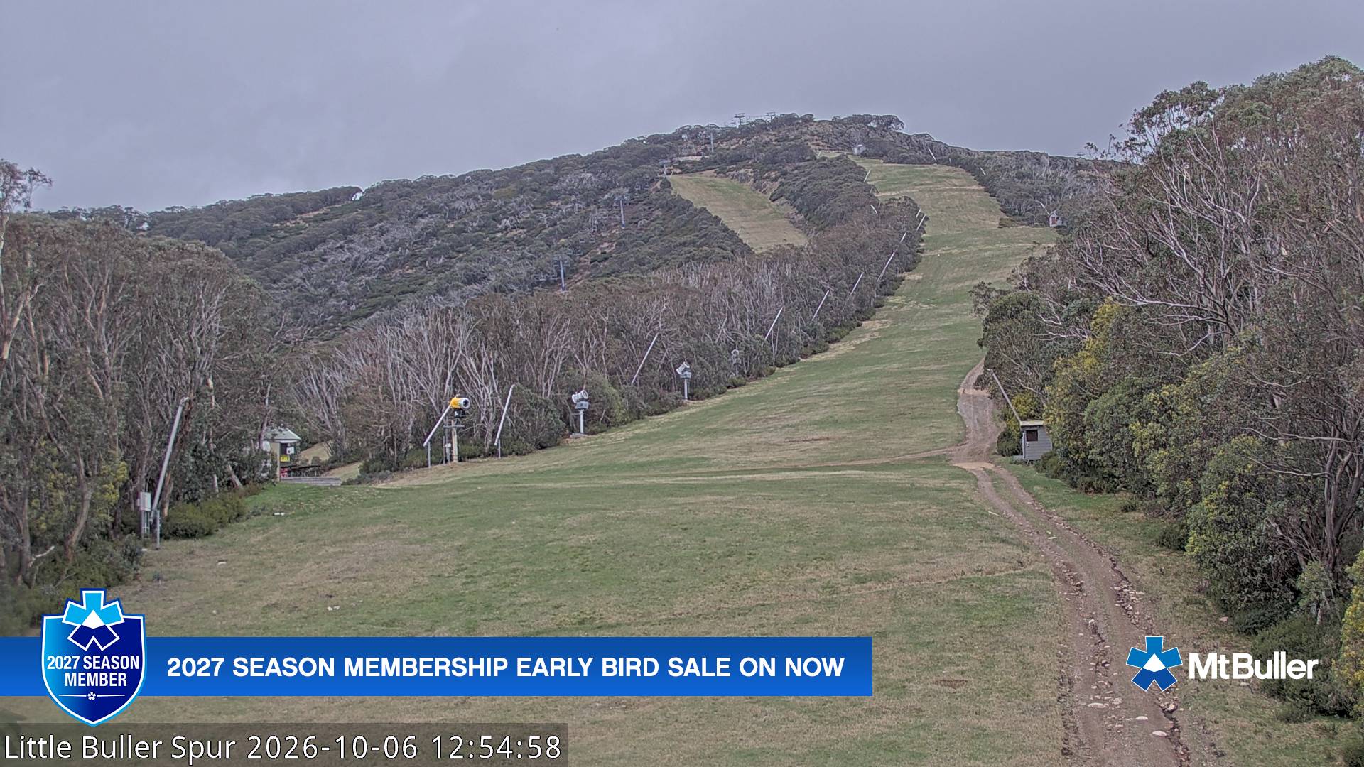 Mt Buller Little Buller Spur snow cam captured at 6 October 2026 at 12:59 pm AEDT