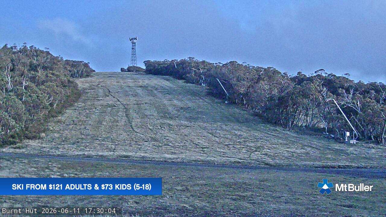 Mt Buller Burnt Hut snow cam captured at 11 June 2026 at 5:32 pm AEST