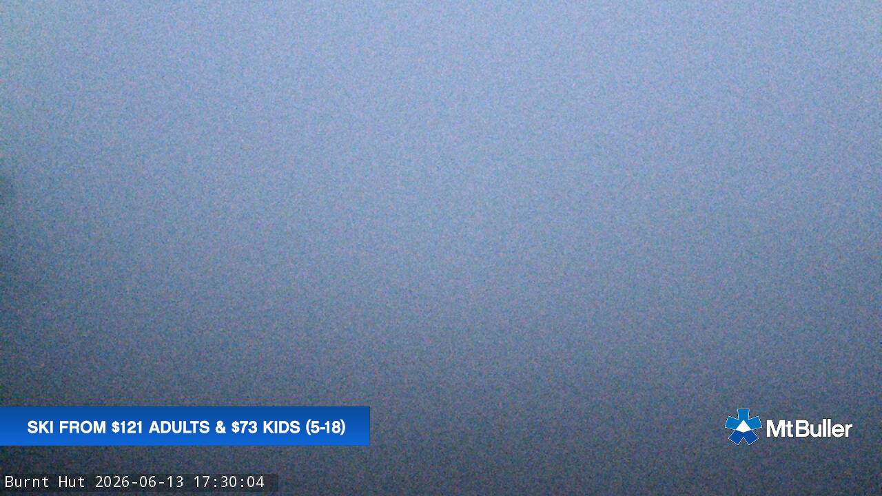 Mt Buller Burnt Hut snow cam captured at 13 June 2026 at 5:32 pm AEST