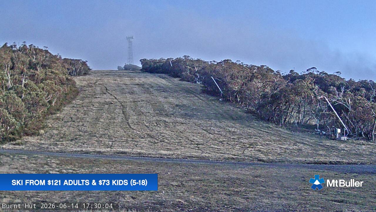 Mt Buller Burnt Hut snow cam captured at 14 June 2026 at 5:31 pm AEST