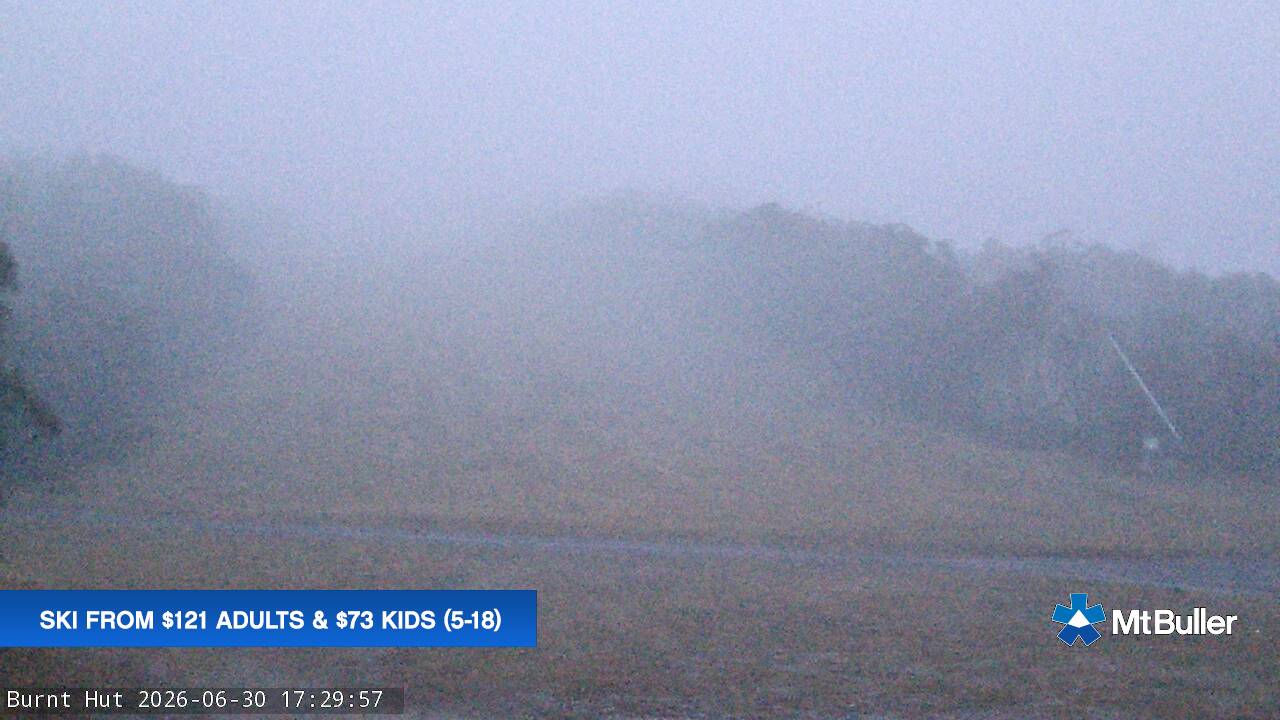Mt Buller Burnt Hut snow cam captured at 30 June 2026 at 5:34 pm AEST