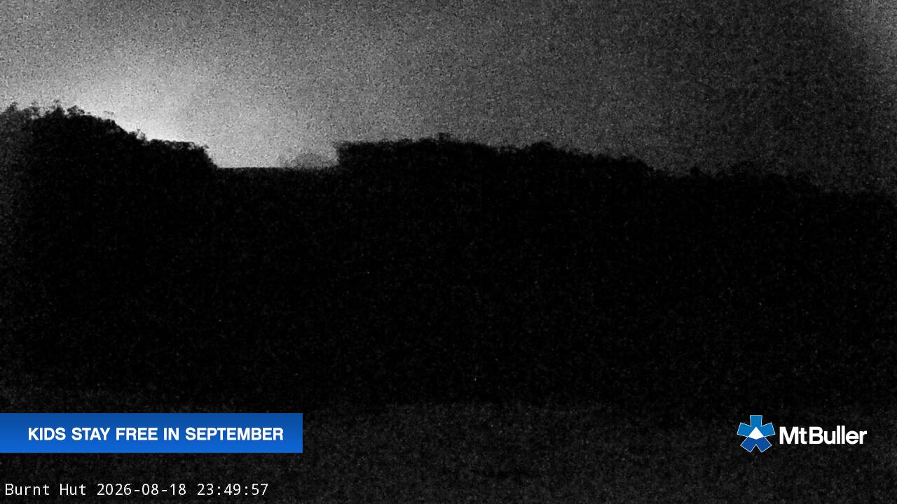 Mt Buller Burnt Hut snow cam captured at 18 August 2026 at 11:51 pm AEST