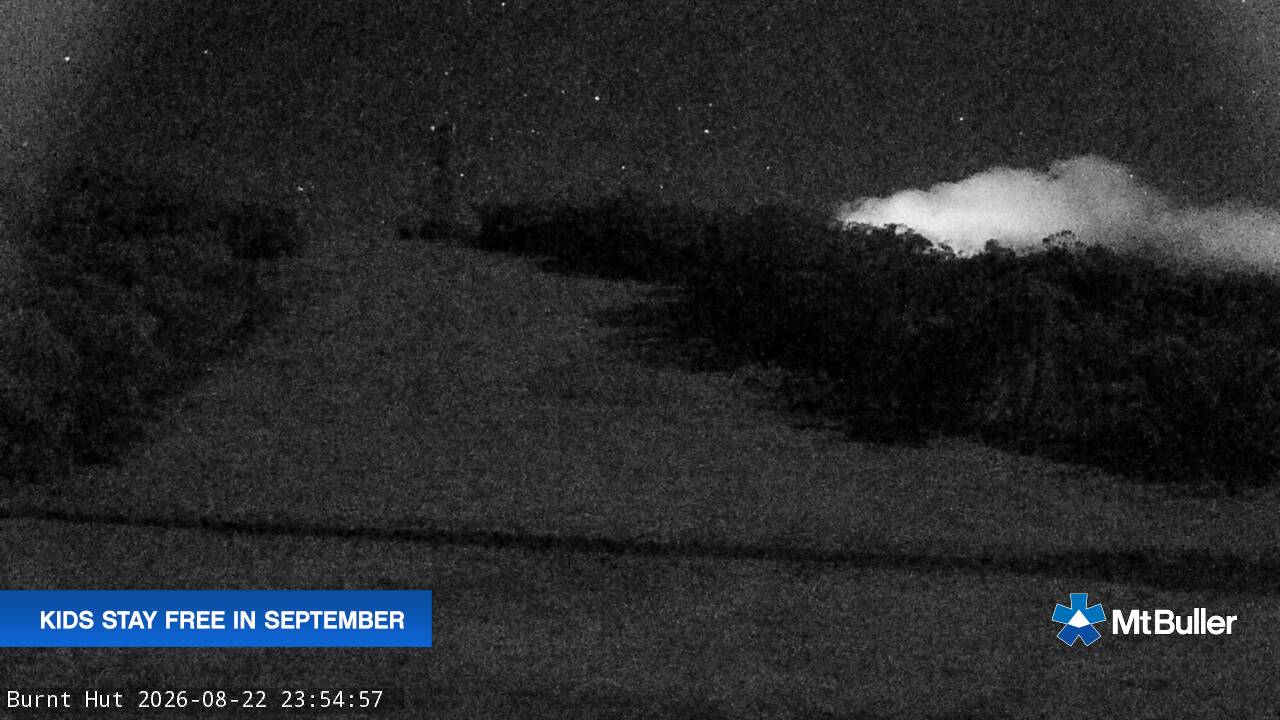 Mt Buller Burnt Hut snow cam captured at 22 August 2026 at 11:55 pm AEST