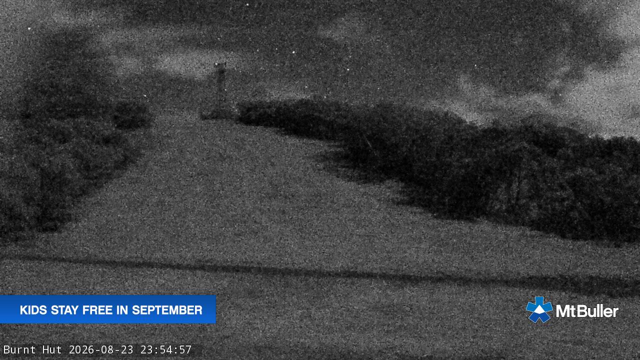 Mt Buller Burnt Hut snow cam captured at 23 August 2026 at 11:56 pm AEST