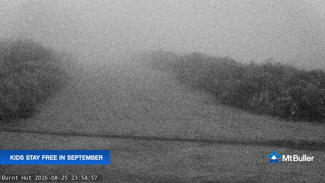Mt Buller Burnt Hut snow cam captured at 25 August 2026 at 11:58 pm AEST