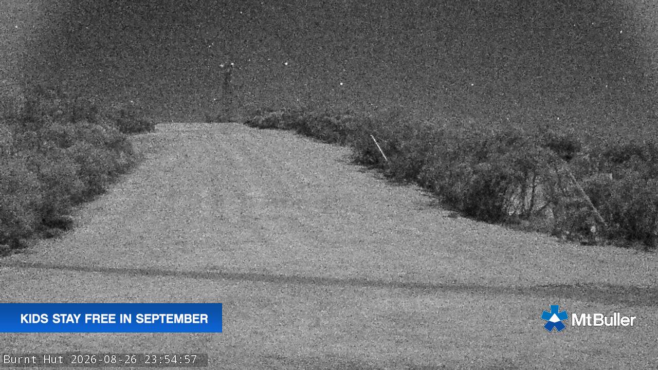 Mt Buller Burnt Hut snow cam captured at 26 August 2026 at 11:59 pm AEST