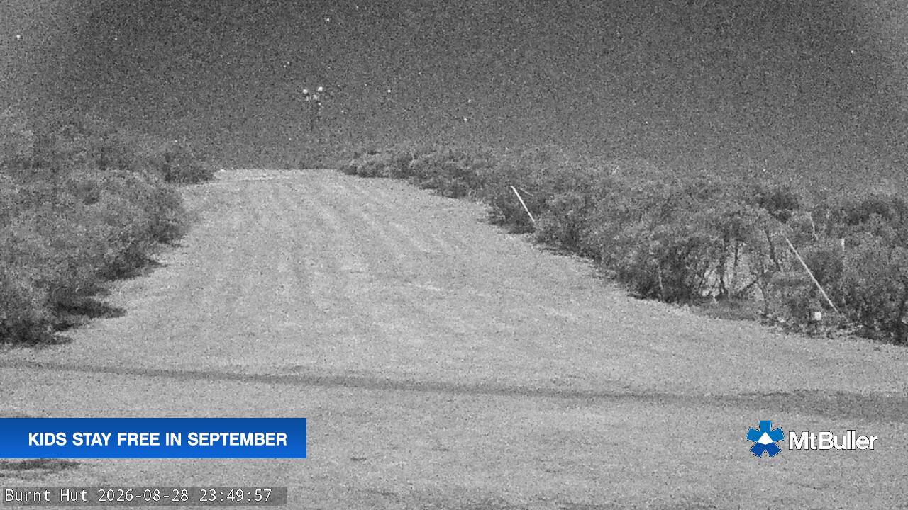 Mt Buller Burnt Hut snow cam captured at 28 August 2026 at 11:50 pm AEST