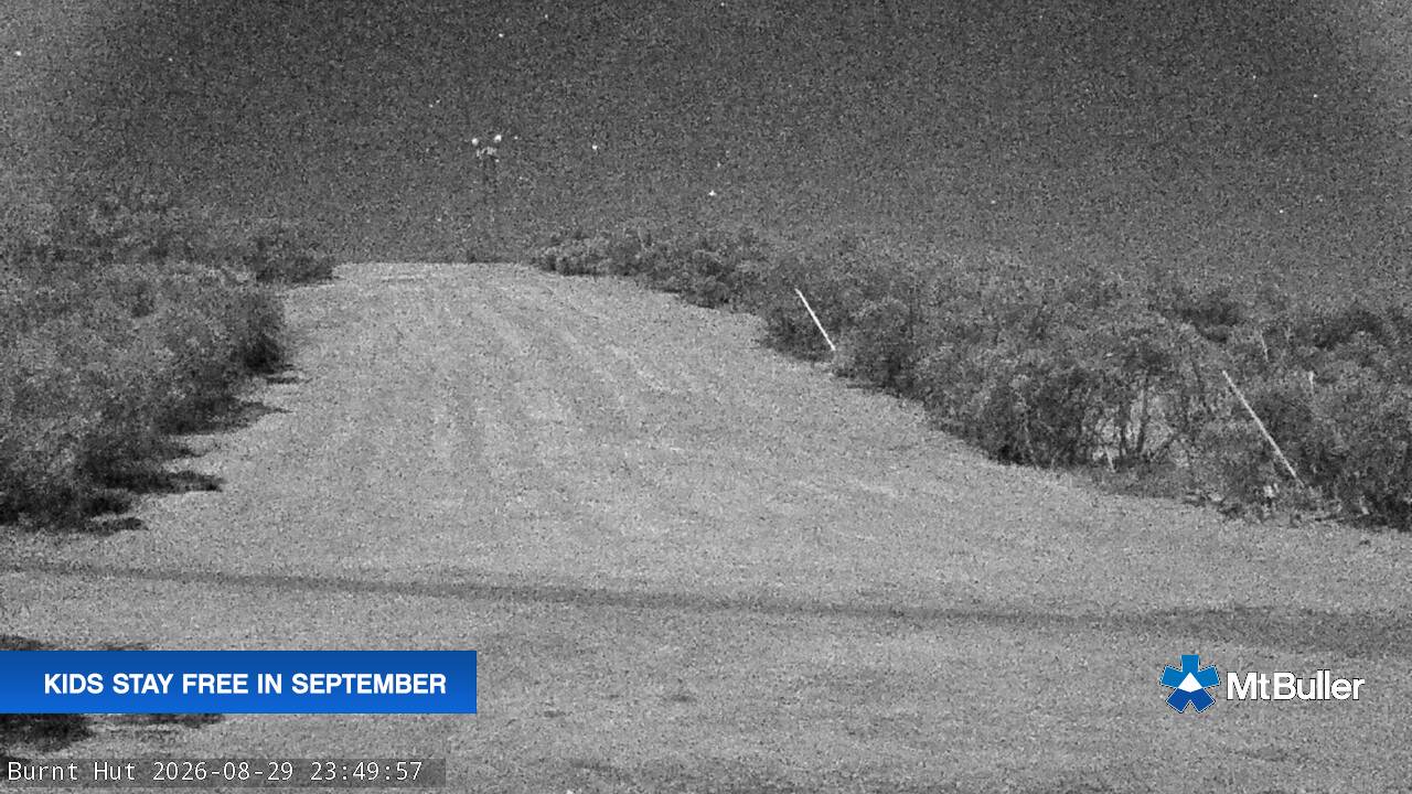 Mt Buller Burnt Hut snow cam captured at 29 August 2026 at 11:51 pm AEST