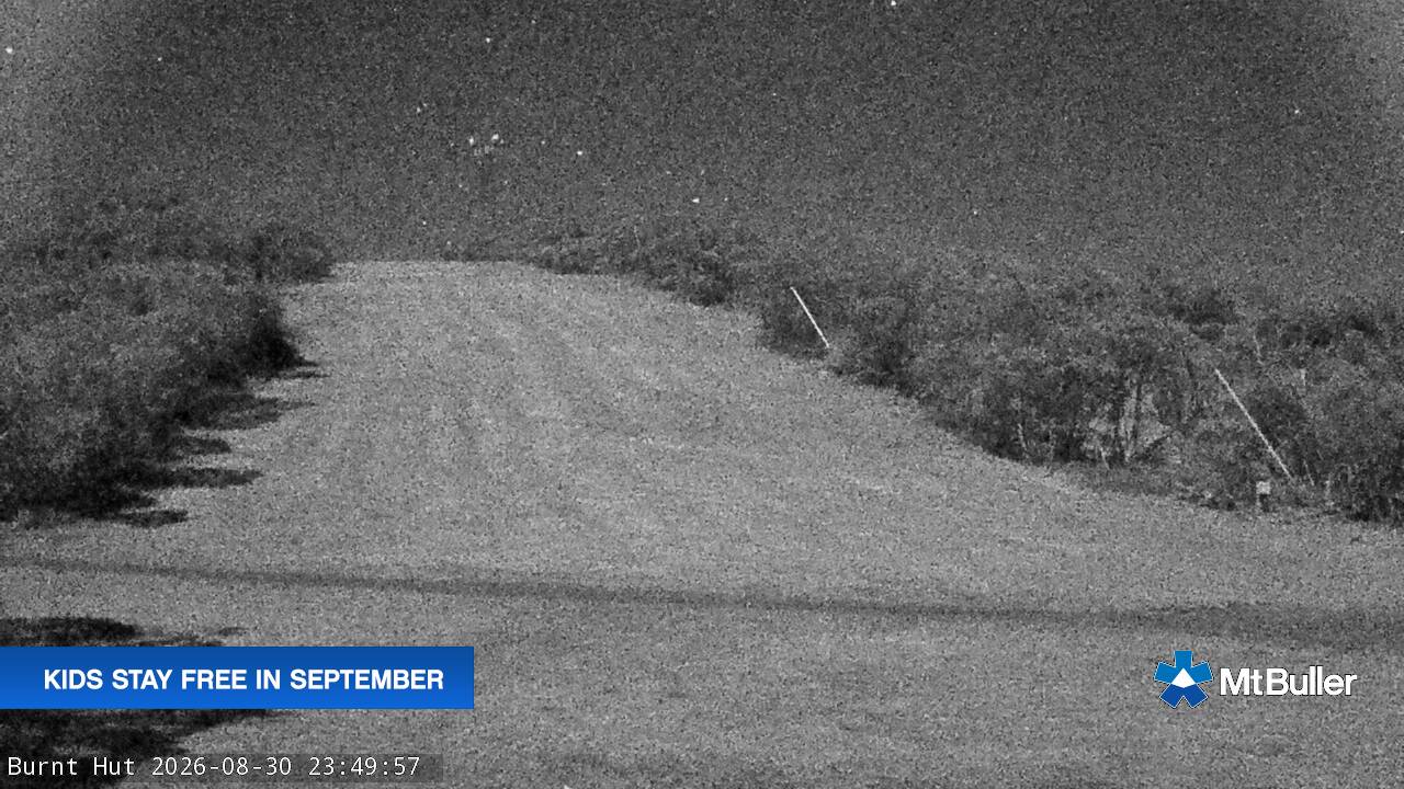 Mt Buller Burnt Hut snow cam captured at 30 August 2026 at 11:52 pm AEST