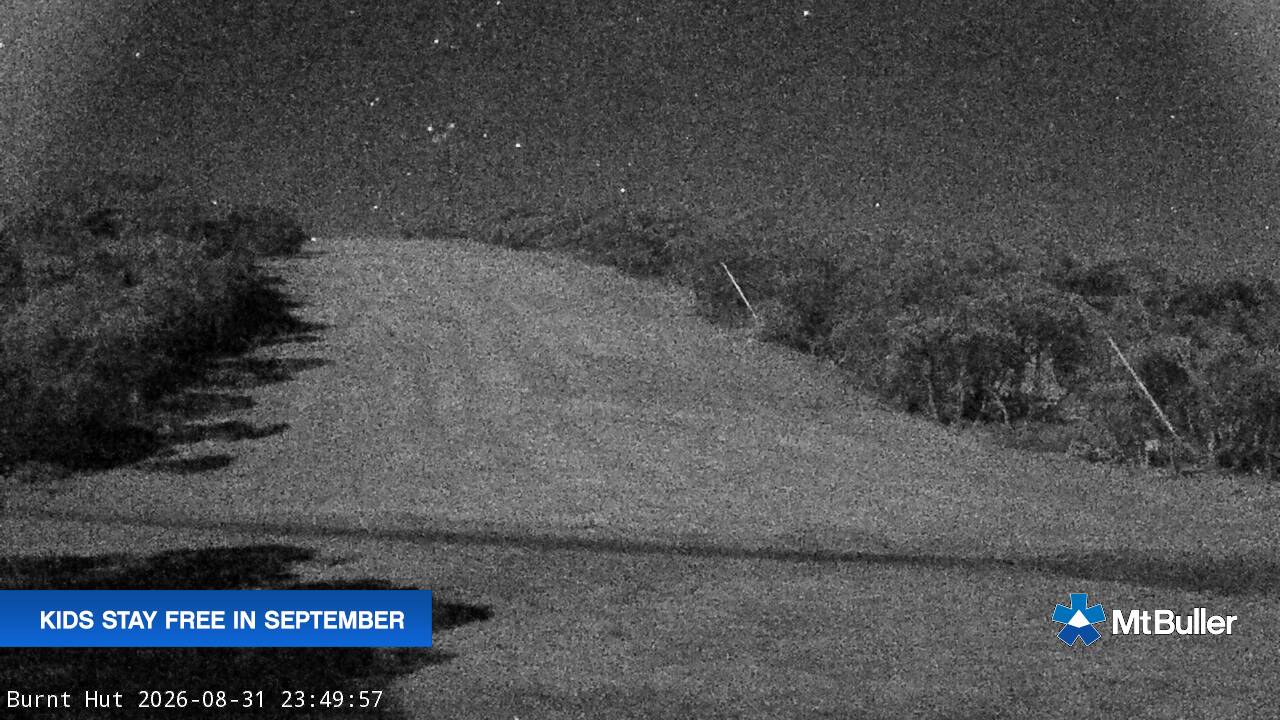 Mt Buller Burnt Hut snow cam captured at 31 August 2026 at 11:53 pm AEST