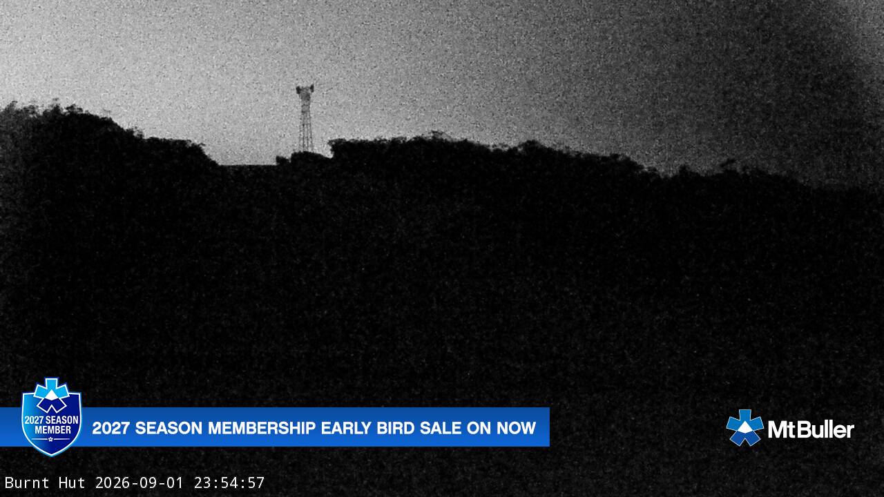 Mt Buller Burnt Hut snow cam captured at 1 September 2026 at 11:55 pm AEST