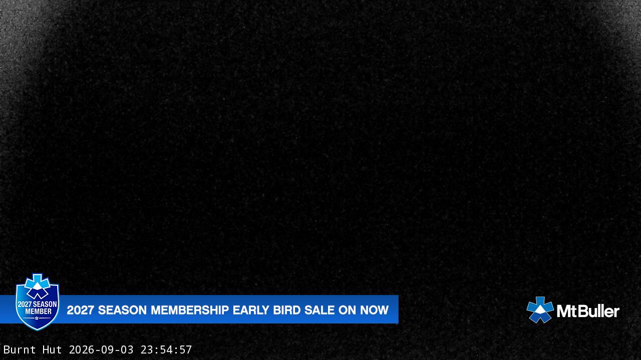 Mt Buller Burnt Hut snow cam captured at 3 September 2026 at 11:56 pm AEST