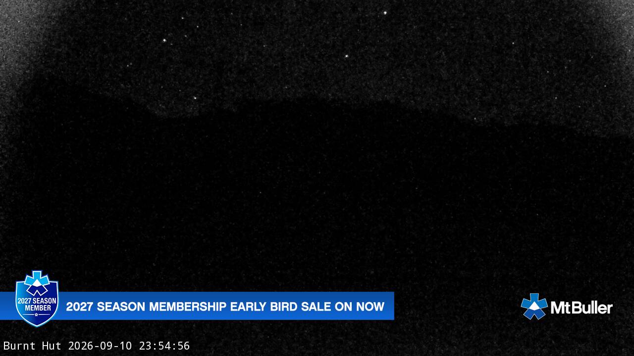 Mt Buller Burnt Hut snow cam captured at 10 September 2026 at 11:58 pm AEST