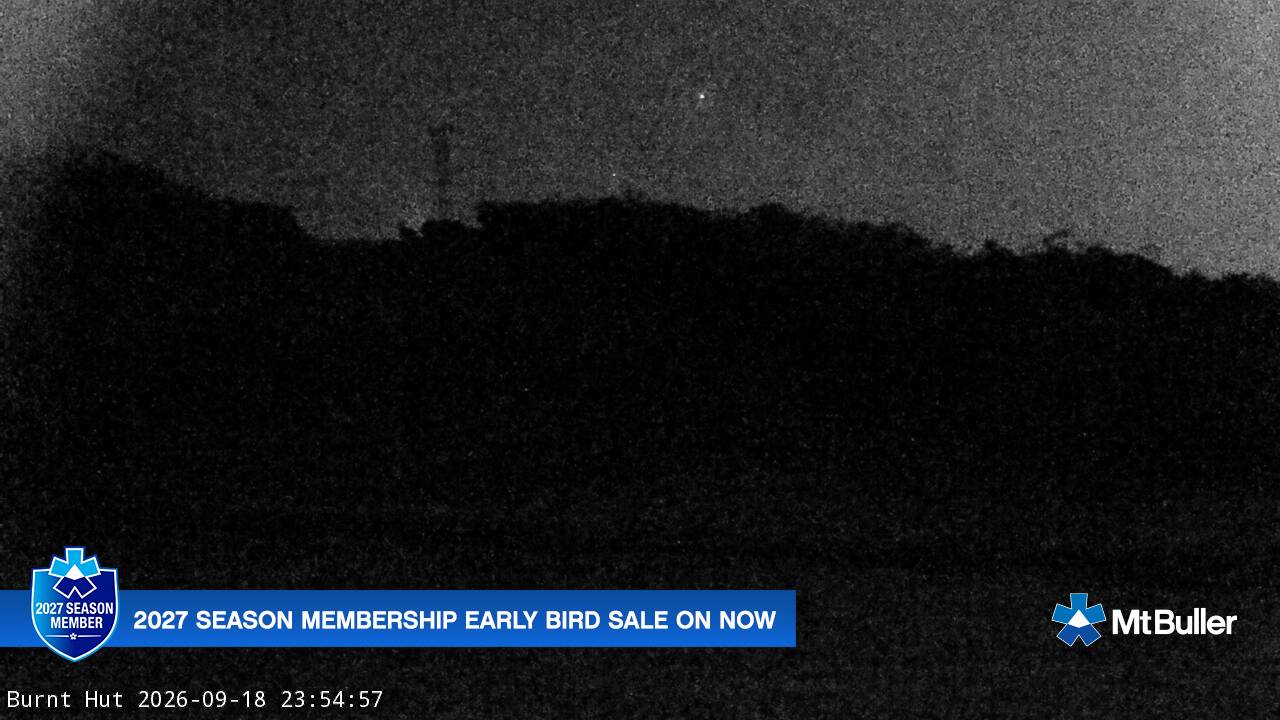 Mt Buller Burnt Hut snow cam captured at 18 September 2026 at 11:59 pm AEST