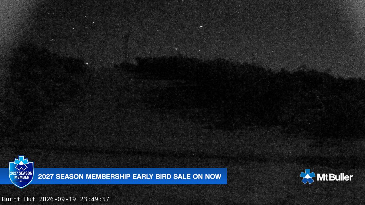 Mt Buller Burnt Hut snow cam captured at 19 September 2026 at 11:54 pm AEST