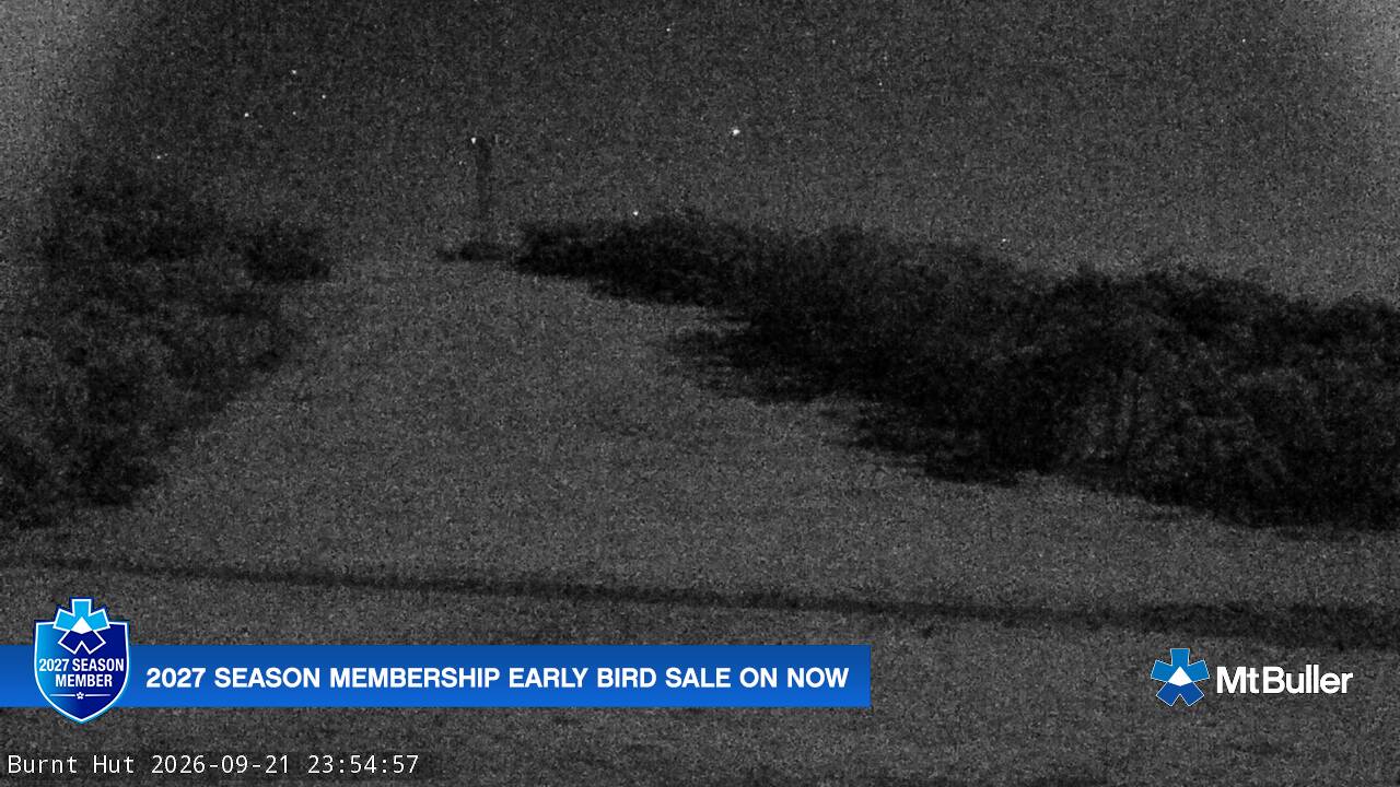 Mt Buller Burnt Hut snow cam captured at 21 September 2026 at 11:55 pm AEST