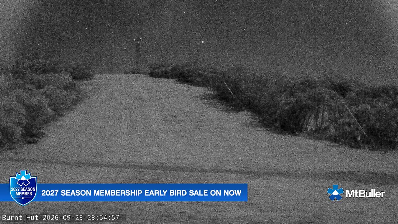 Mt Buller Burnt Hut snow cam captured at 23 September 2026 at 11:56 pm AEST