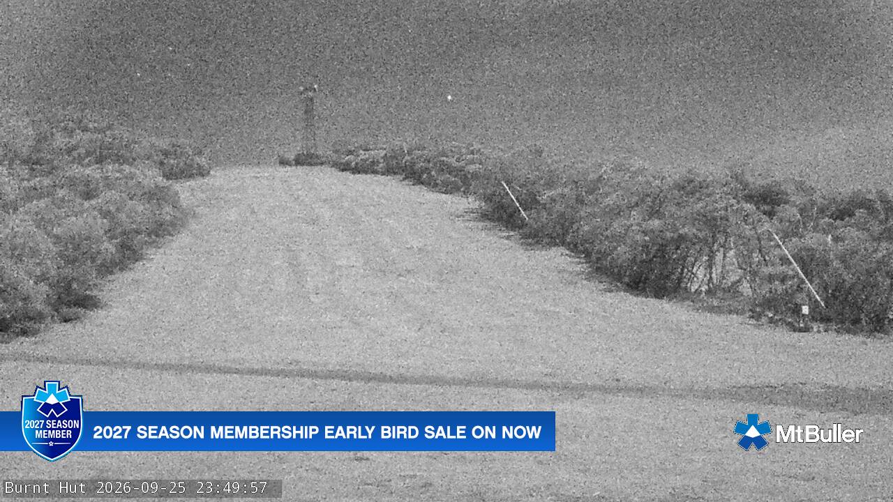 Mt Buller Burnt Hut snow cam captured at 25 September 2026 at 11:50 pm AEST