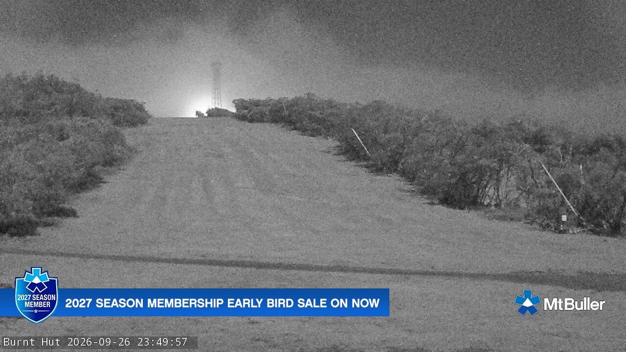 Mt Buller Burnt Hut snow cam captured at 26 September 2026 at 11:51 pm AEST