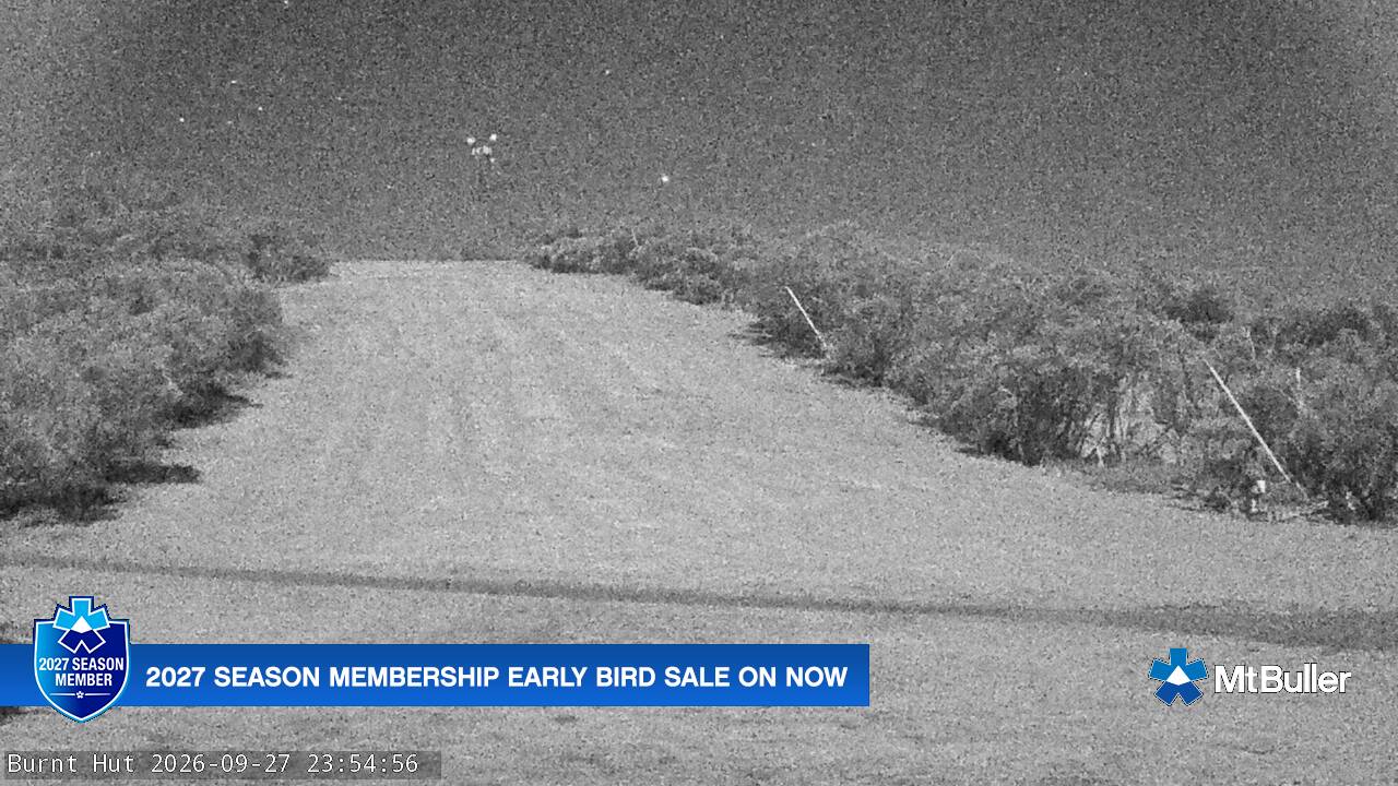 Mt Buller Burnt Hut snow cam captured at 27 September 2026 at 11:59 pm AEST