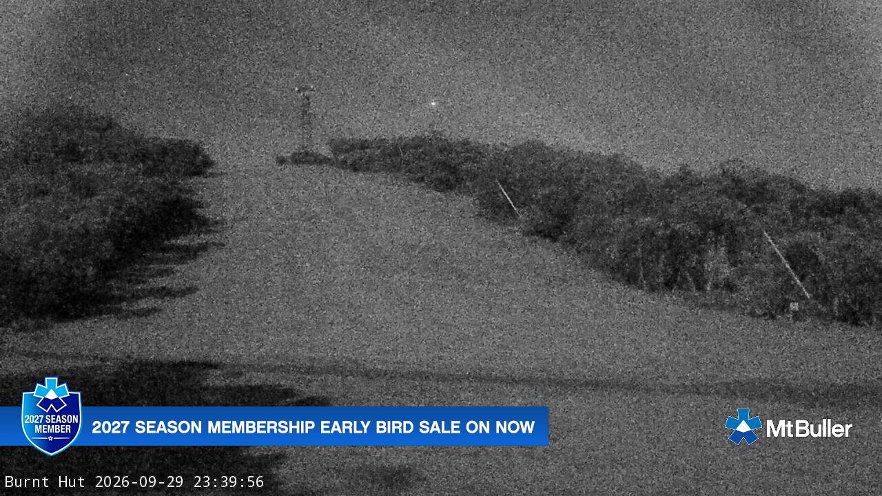 Mt Buller Burnt Hut snow cam captured at 29 September 2026 at 11:41 pm AEST