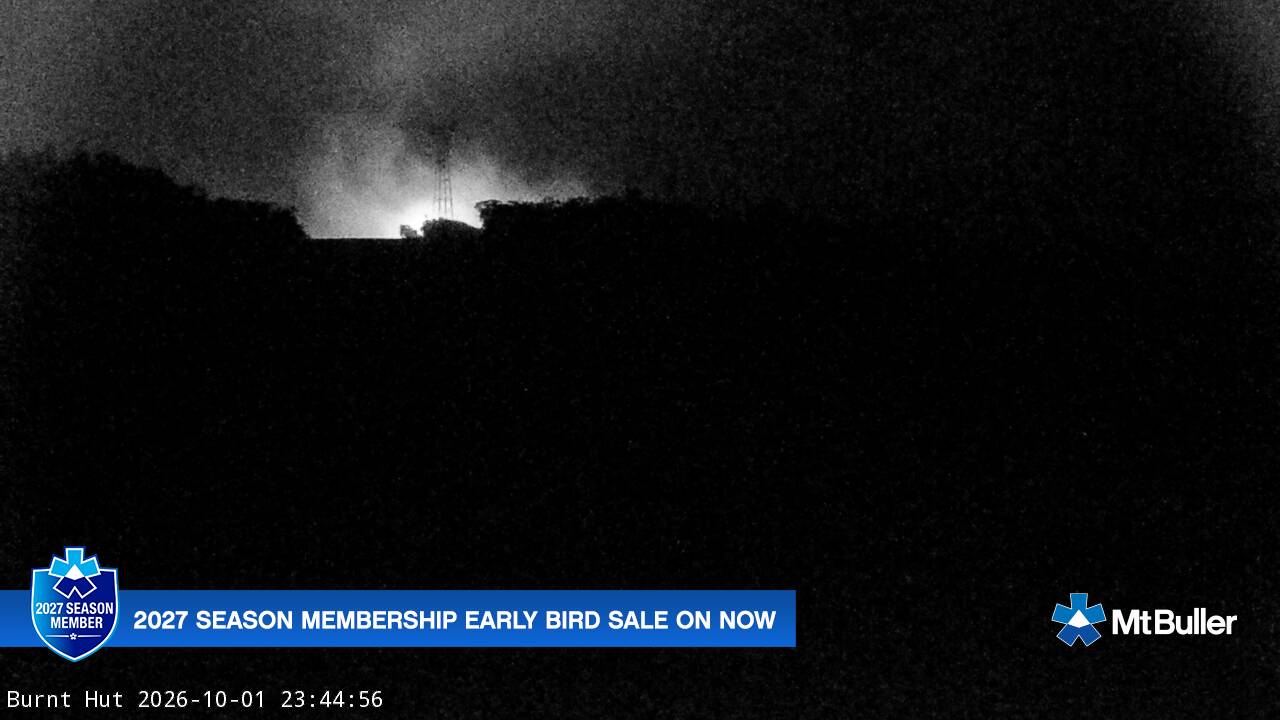 Mt Buller Burnt Hut snow cam captured at 1 October 2026 at 11:47 pm AEST