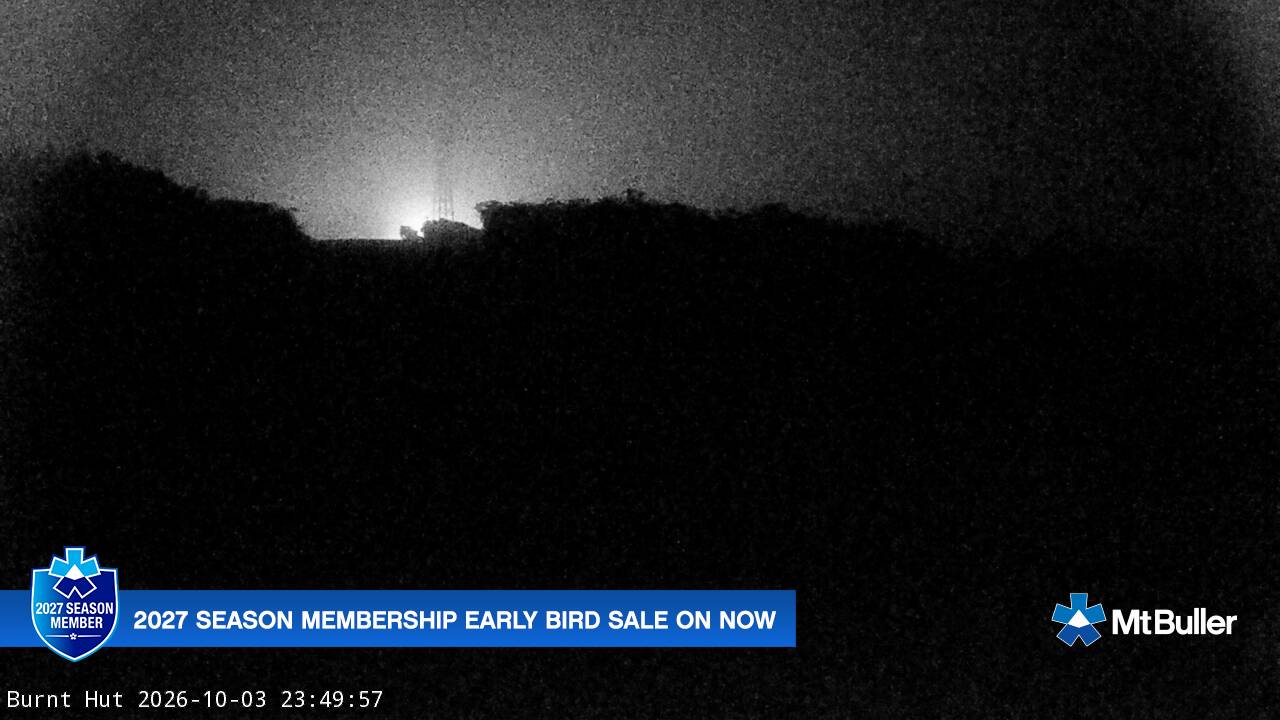 Mt Buller Burnt Hut snow cam captured at 3 October 2026 at 11:52 pm AEST