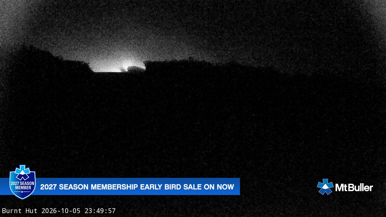 Mt Buller Burnt Hut snow cam captured at 5 October 2026 at 11:53 pm AEDT