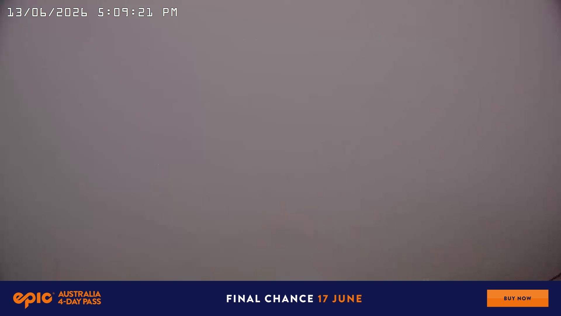 Falls Creek Drover's Dream Lake View snow cam captured at 13 June 2026 at 5:14 pm AEST