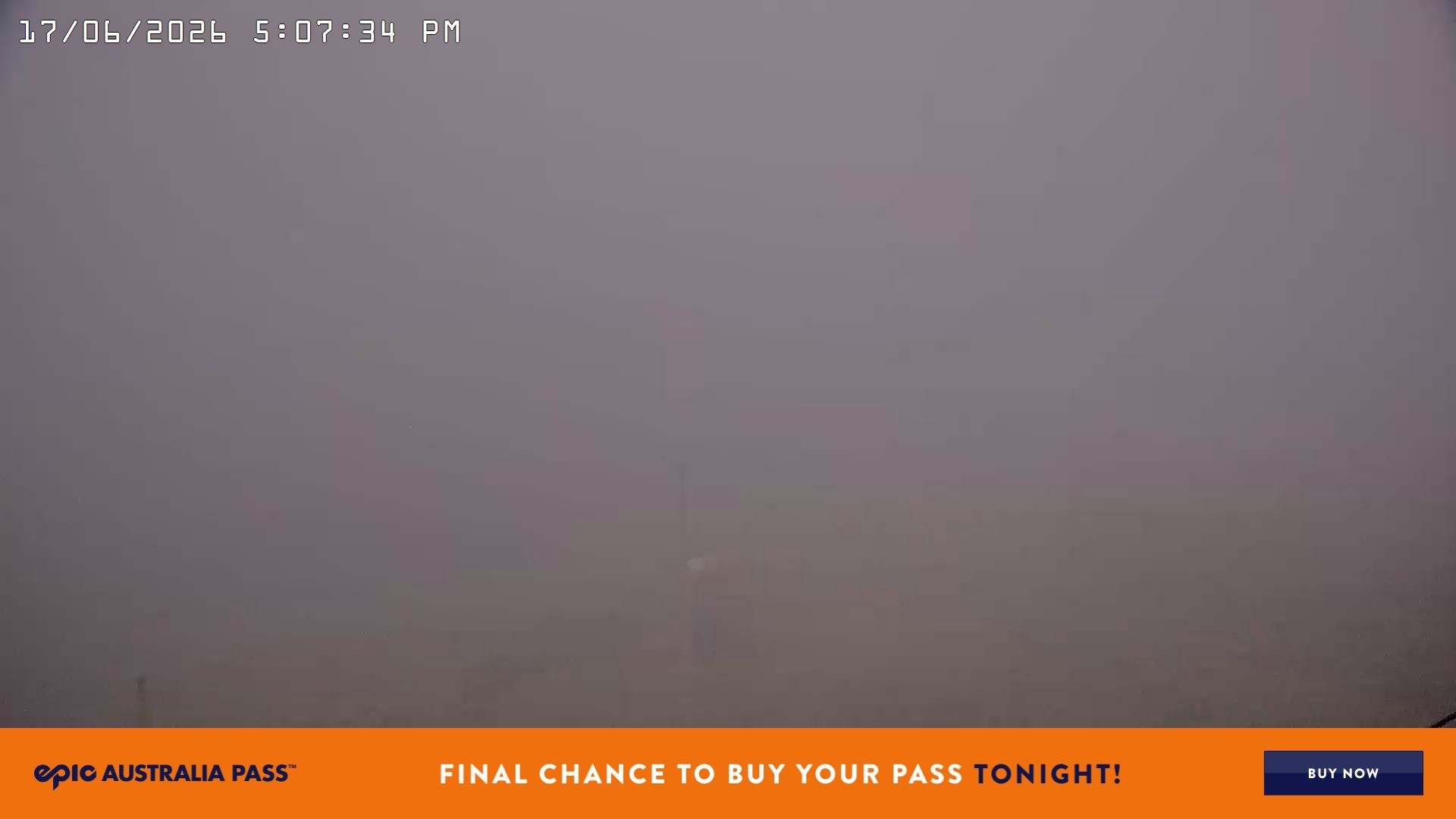Falls Creek Drover's Dream Lake View snow cam captured at 17 June 2026 at 5:15 pm AEST