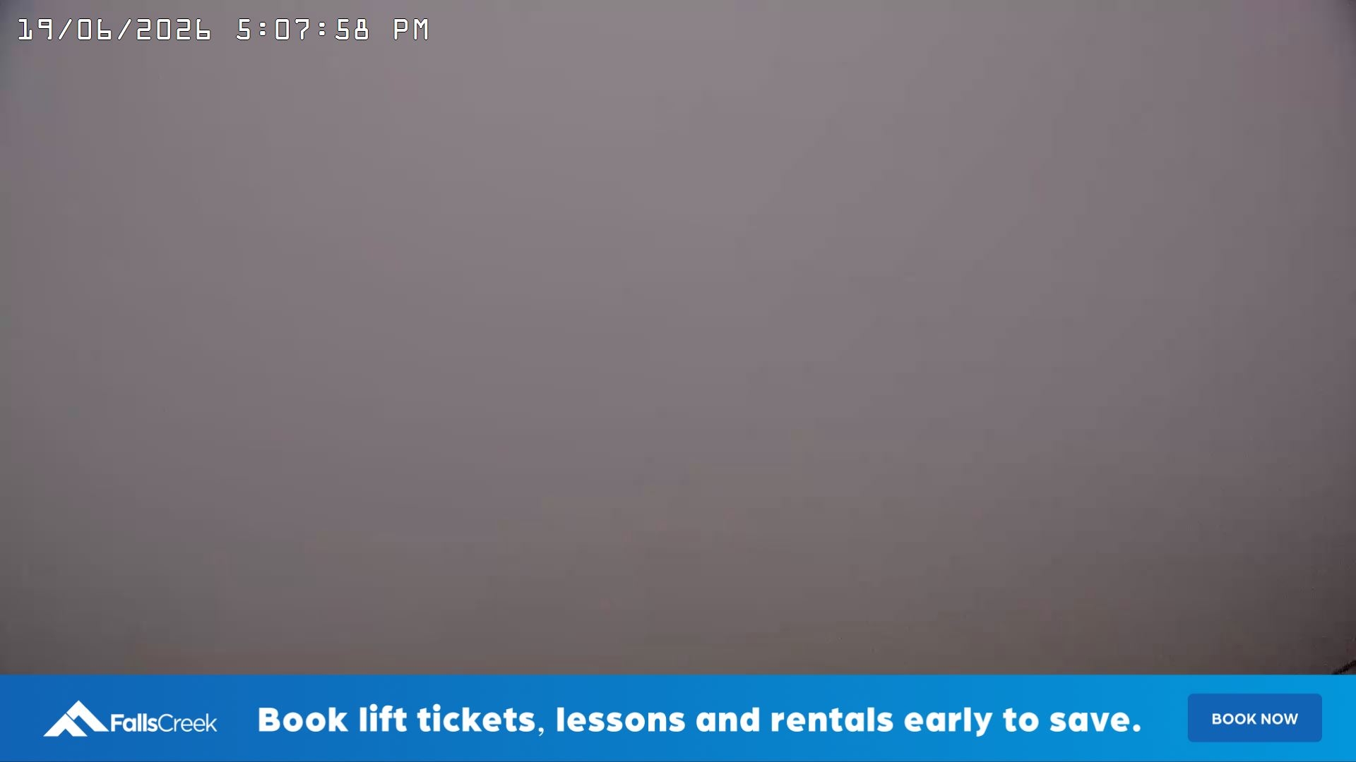Falls Creek Drover's Dream Lake View snow cam captured at 19 June 2026 at 5:13 pm AEST