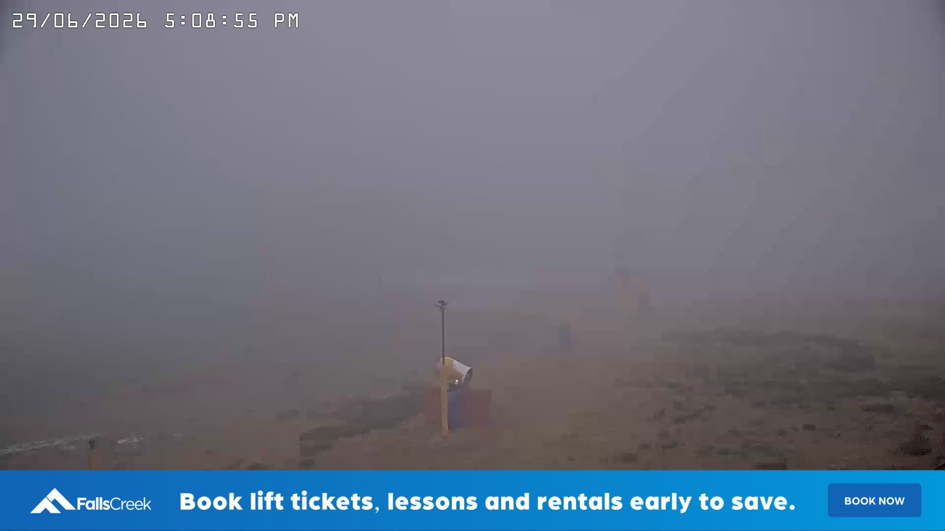 Falls Creek Drover's Dream Lake View snow cam captured at 29 June 2026 at 5:12 pm AEST