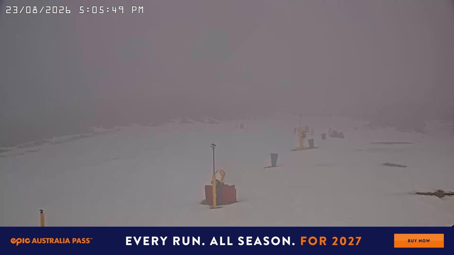 Falls Creek Drover's Dream Lake View snow cam captured at 23 August 2026 at 5:18 pm AEST
