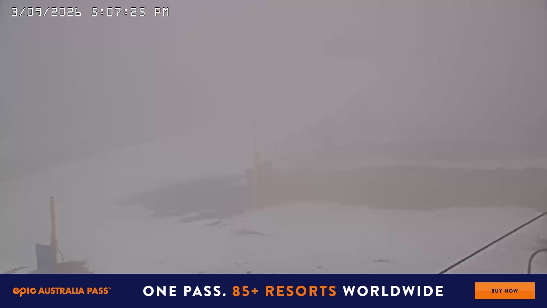 Falls Creek Drover's Dream Lake View snow cam captured at 3 September 2026 at 5:14 pm AEST