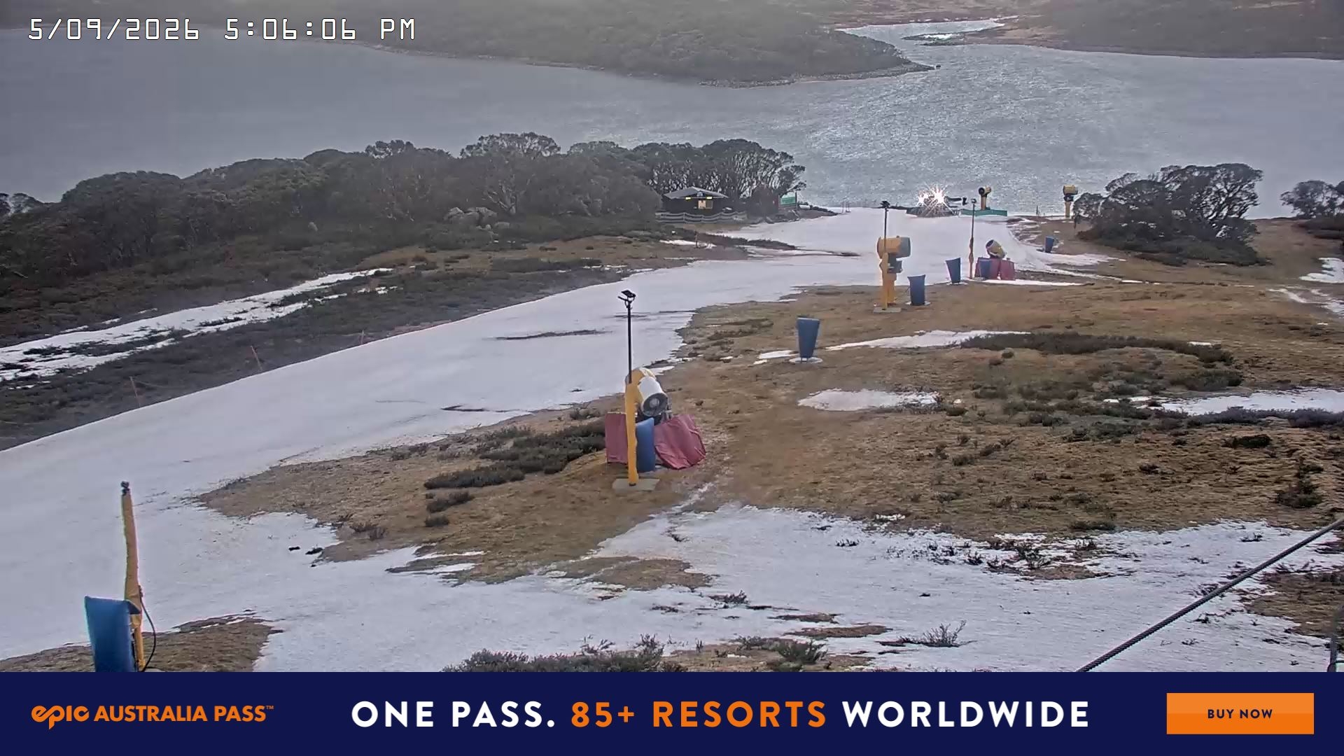 Falls Creek Drover's Dream Lake View snow cam captured at 5 September 2026 at 5:18 pm AEST