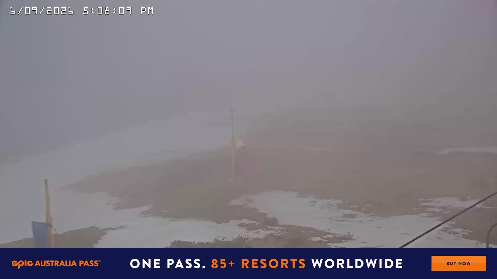 Falls Creek Drover's Dream Lake View snow cam captured at 6 September 2026 at 5:14 pm AEST