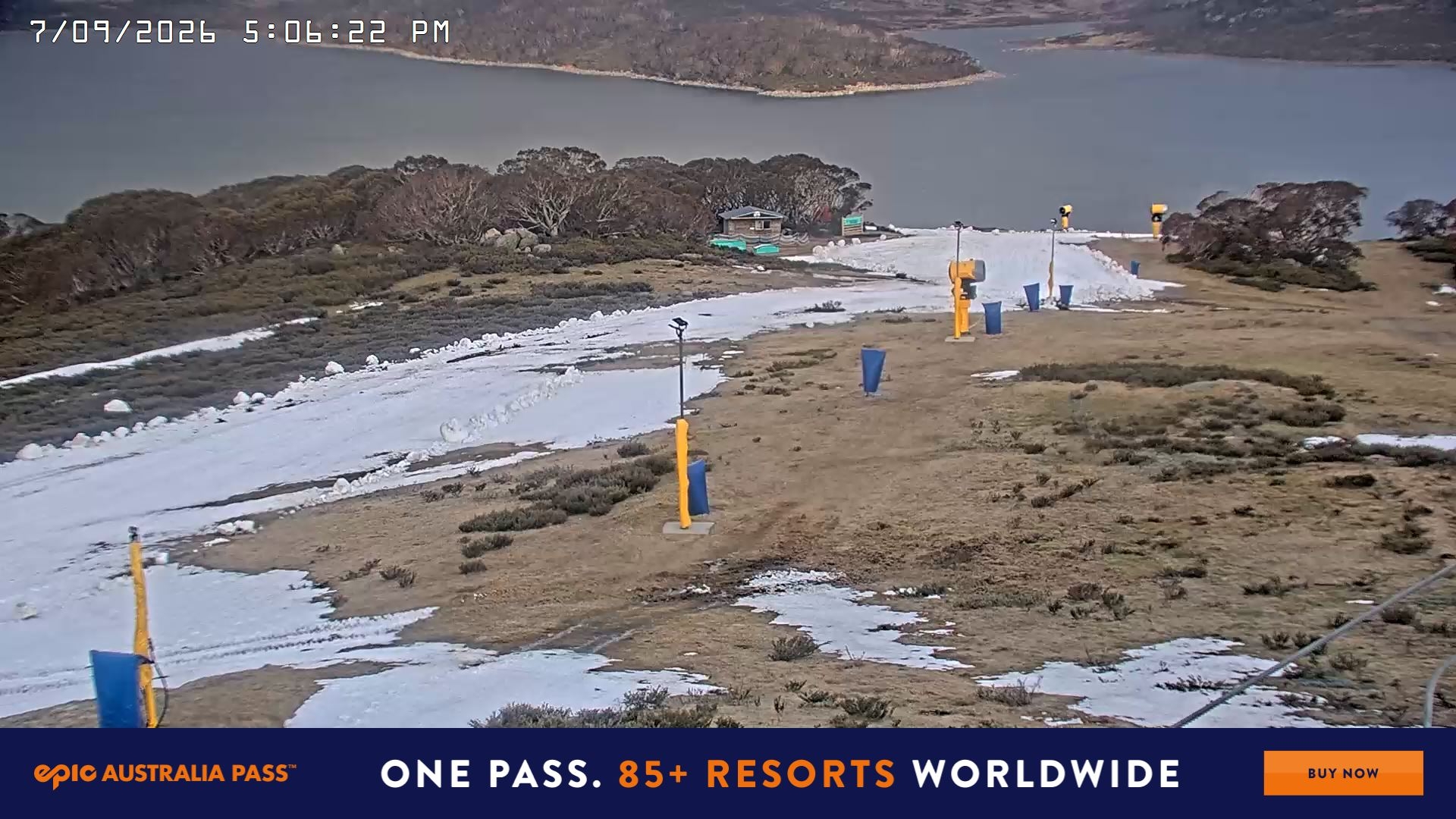 Falls Creek Drover's Dream Lake View snow cam captured at 7 September 2026 at 5:10 pm AEST