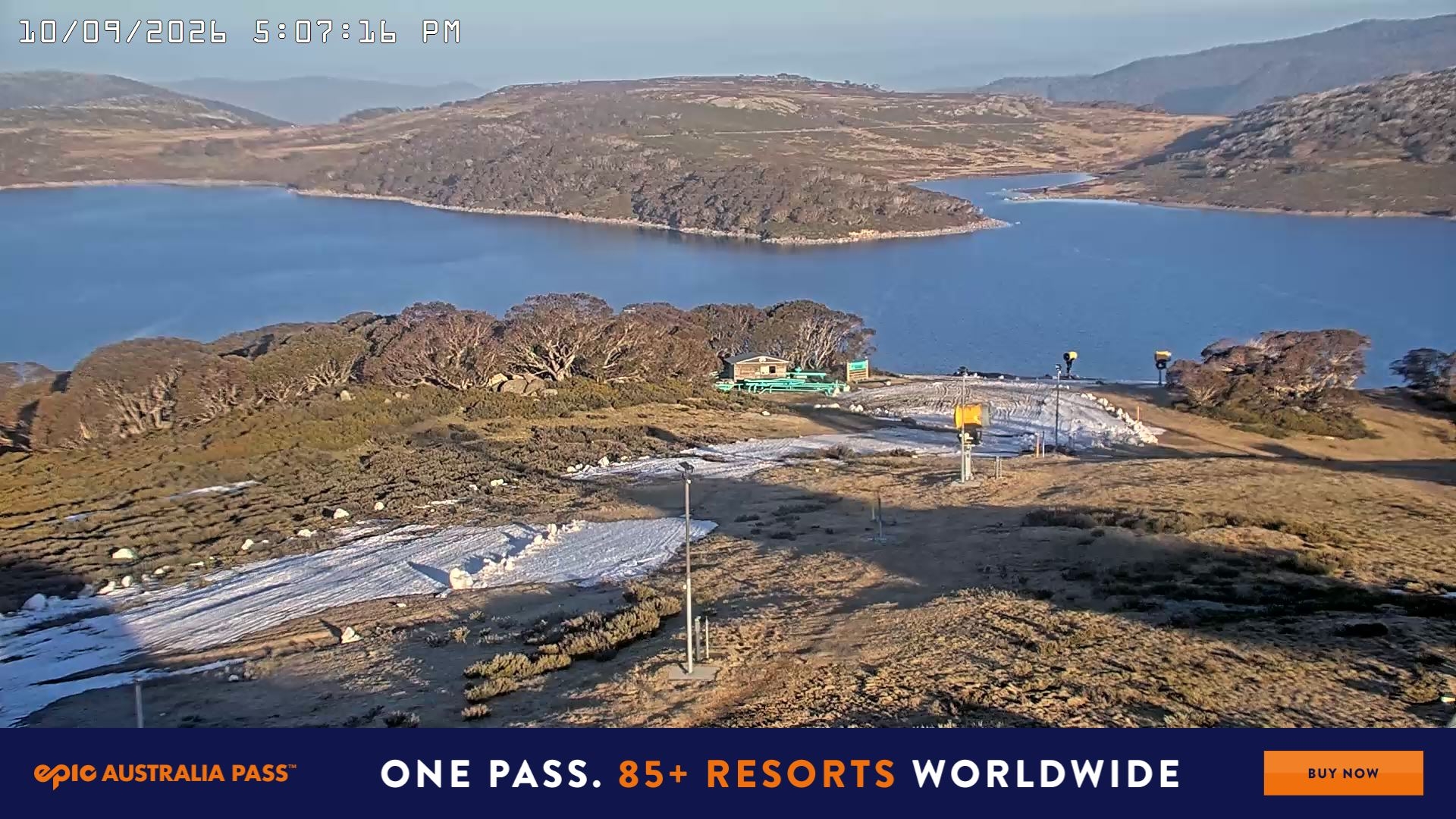 Falls Creek Drover's Dream Lake View snow cam captured at 10 September 2026 at 5:20 pm AEST