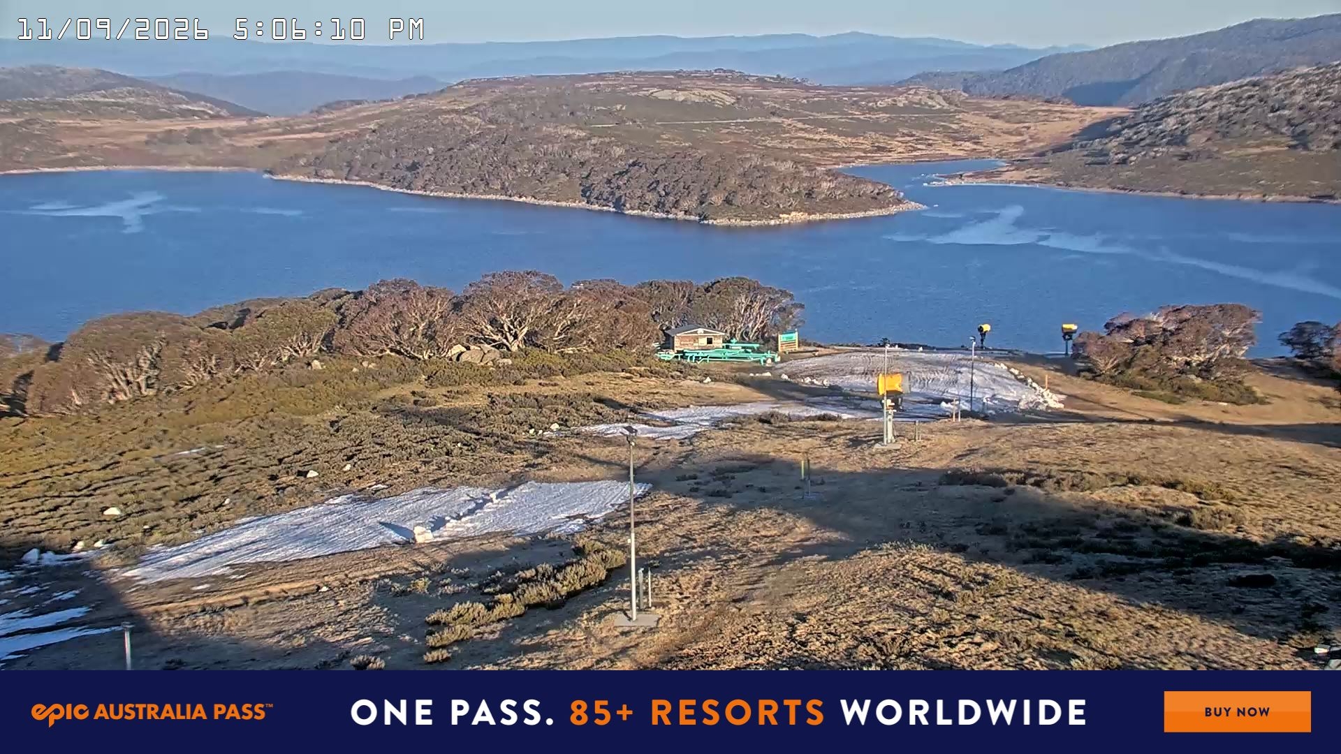 Falls Creek Drover's Dream Lake View snow cam captured at 11 September 2026 at 5:18 pm AEST
