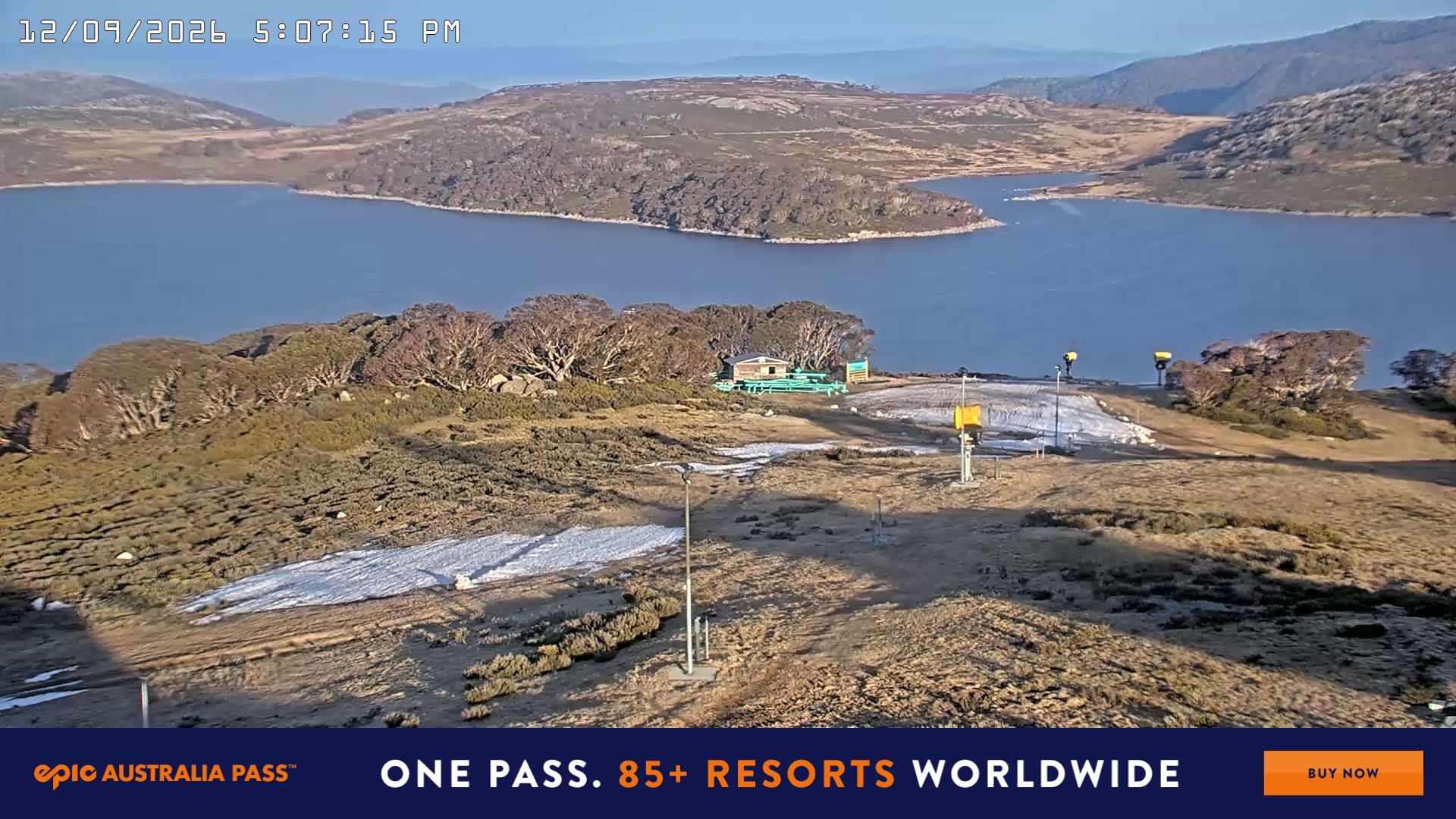 Falls Creek Drover's Dream Lake View snow cam captured at 12 September 2026 at 5:17 pm AEST