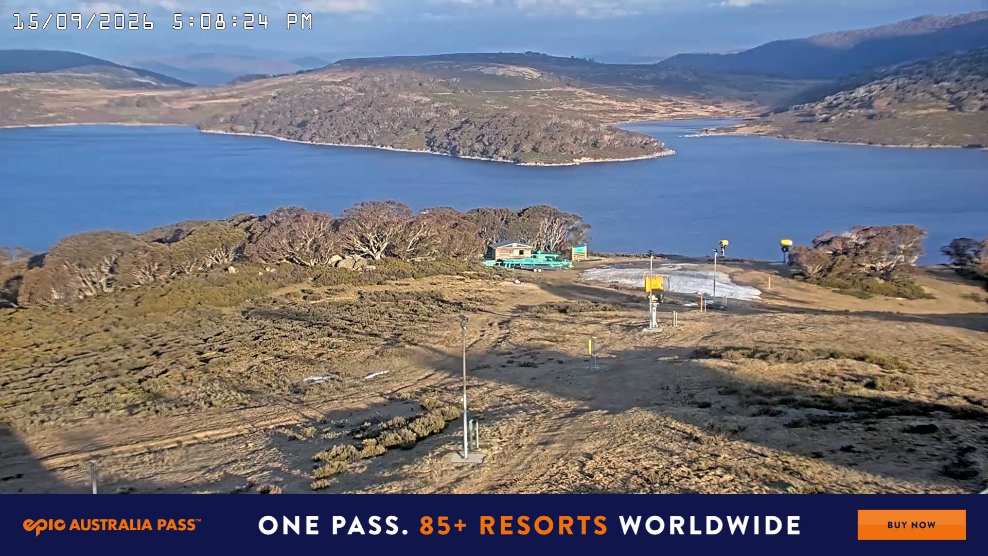 Falls Creek Drover's Dream Lake View snow cam captured at 15 September 2026 at 5:15 pm AEST