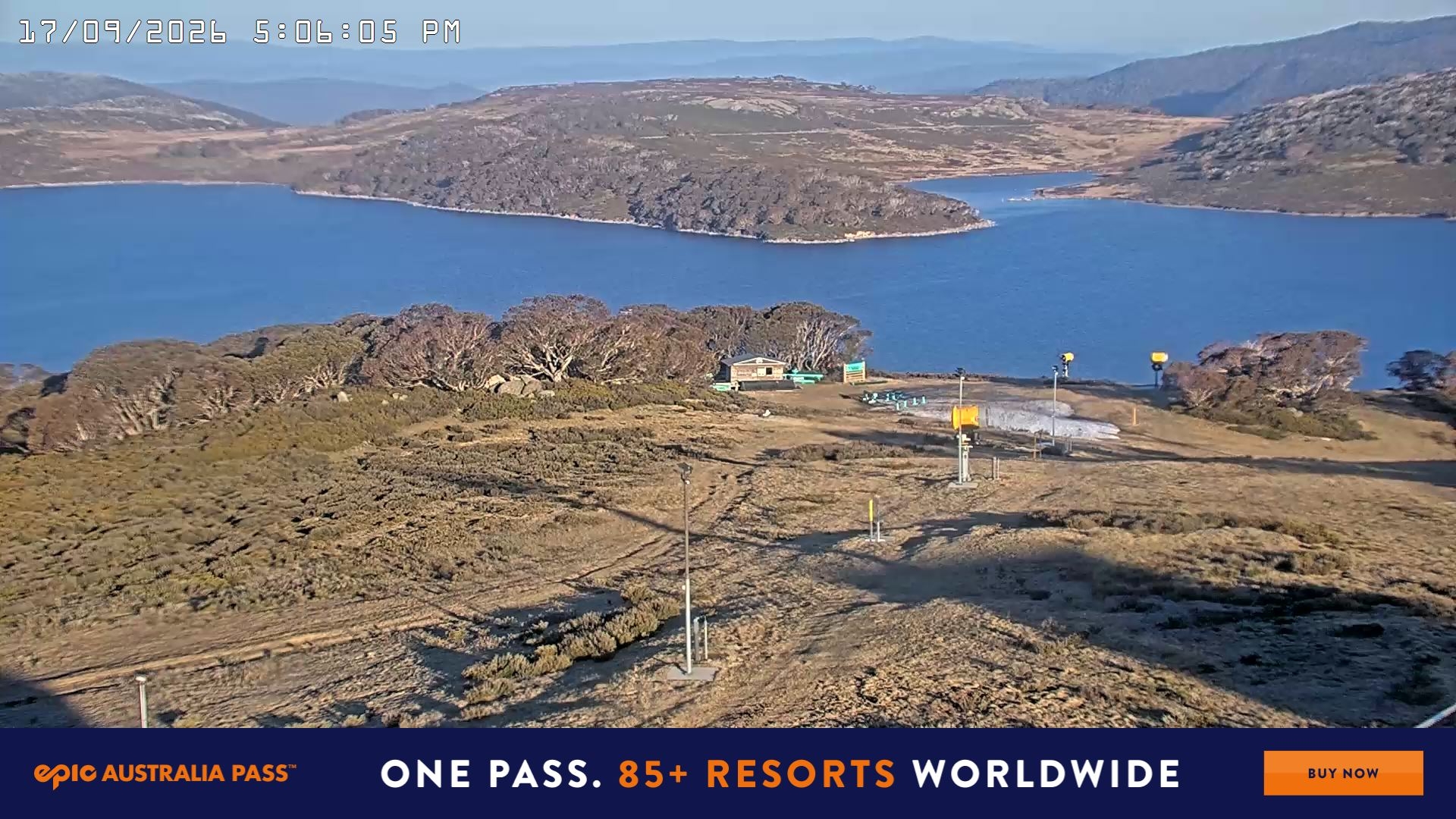 Falls Creek Drover's Dream Lake View snow cam captured at 17 September 2026 at 5:19 pm AEST
