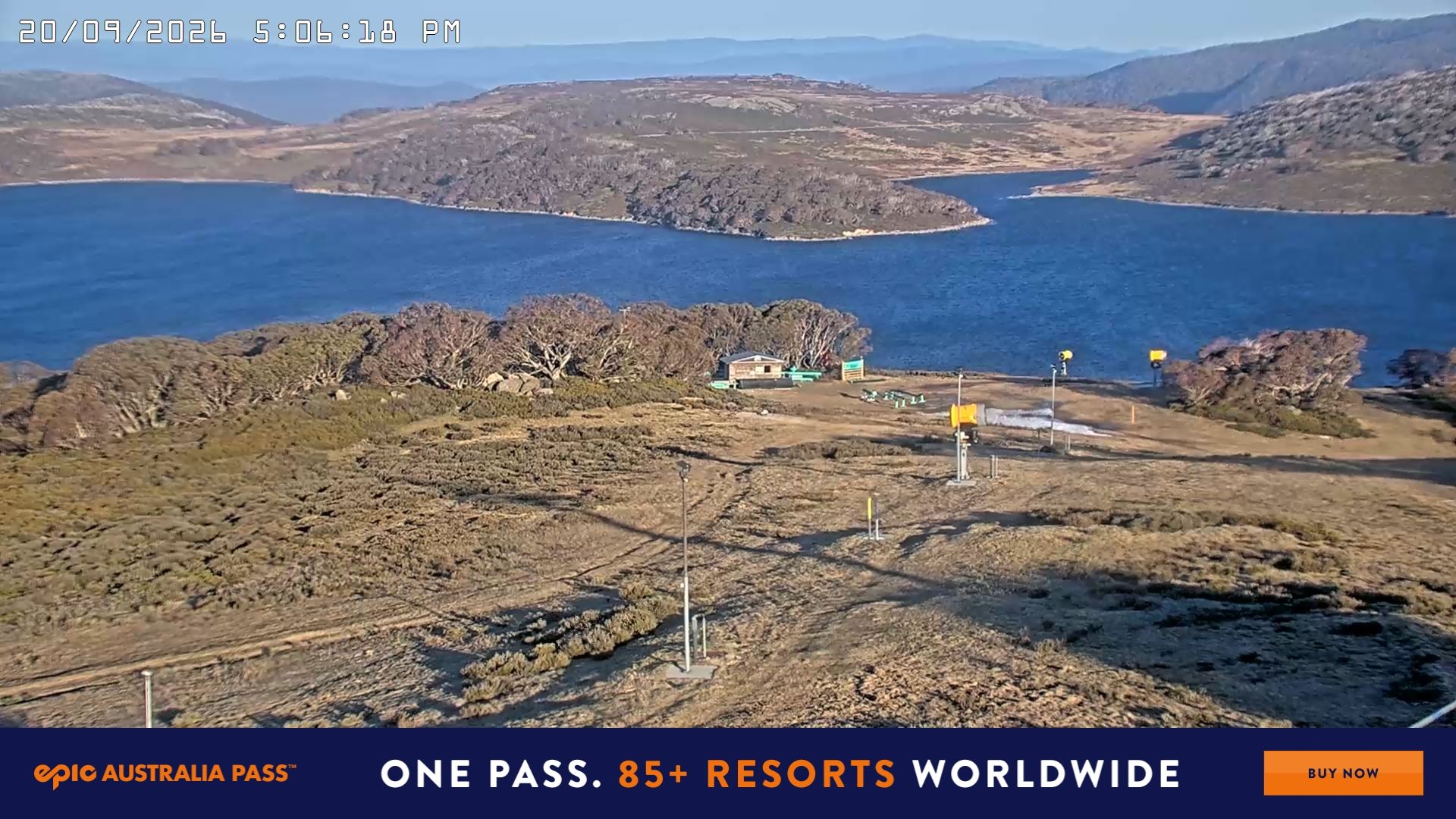 Falls Creek Drover's Dream Lake View snow cam captured at 20 September 2026 at 5:13 pm AEST