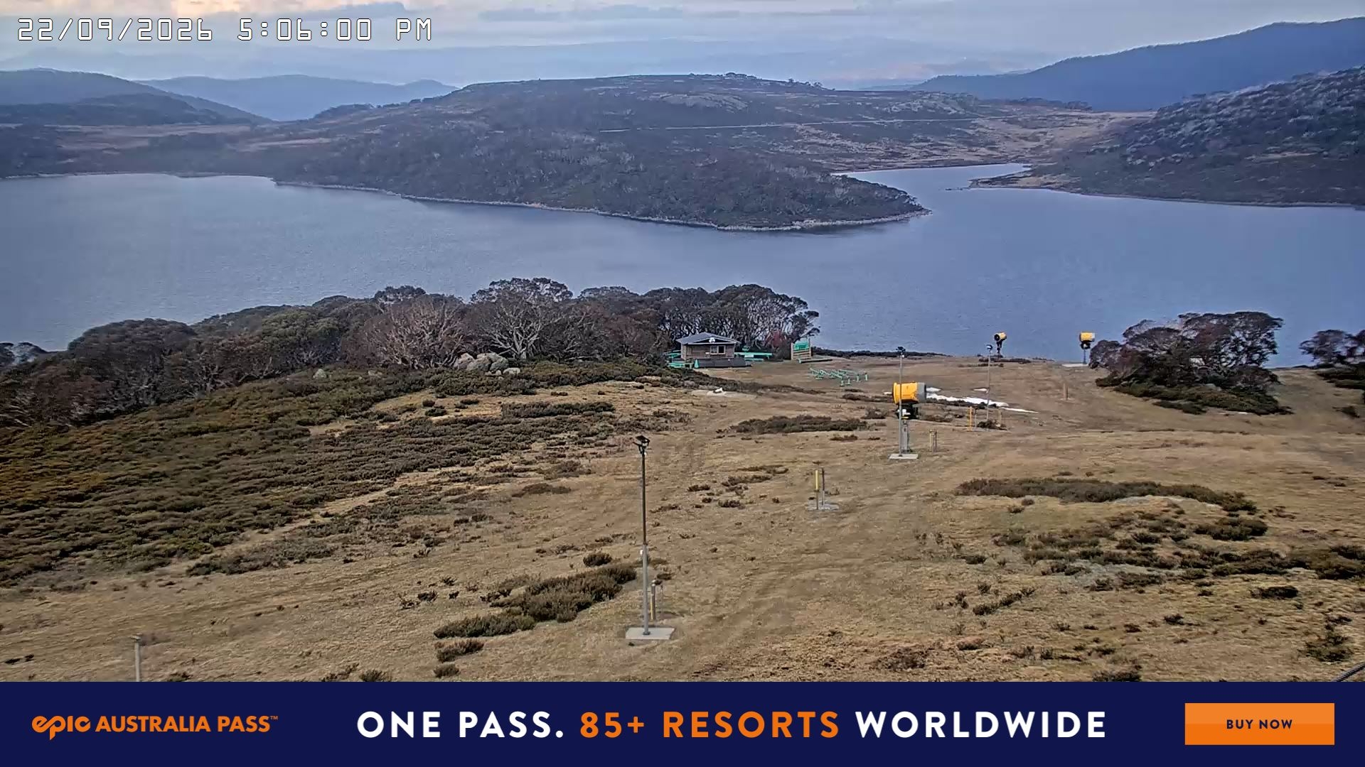 Falls Creek Drover's Dream Lake View snow cam captured at 22 September 2026 at 5:14 pm AEST