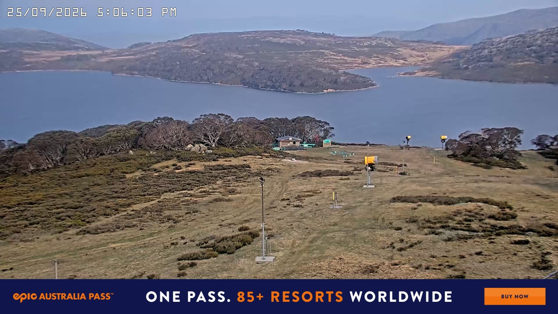 Falls Creek Drover's Dream Lake View snow cam captured at 25 September 2026 at 5:11 pm AEST