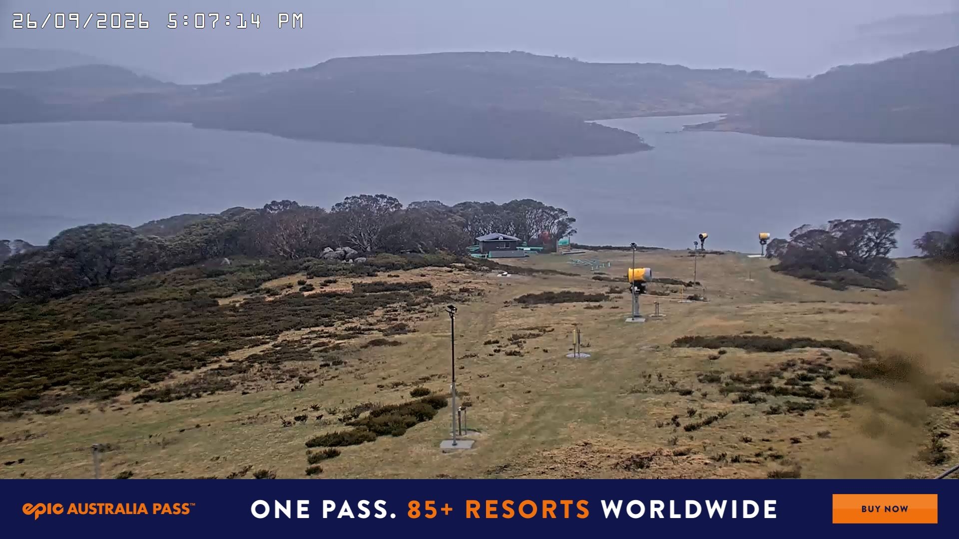 Falls Creek Drover's Dream Lake View snow cam captured at 26 September 2026 at 5:12 pm AEST