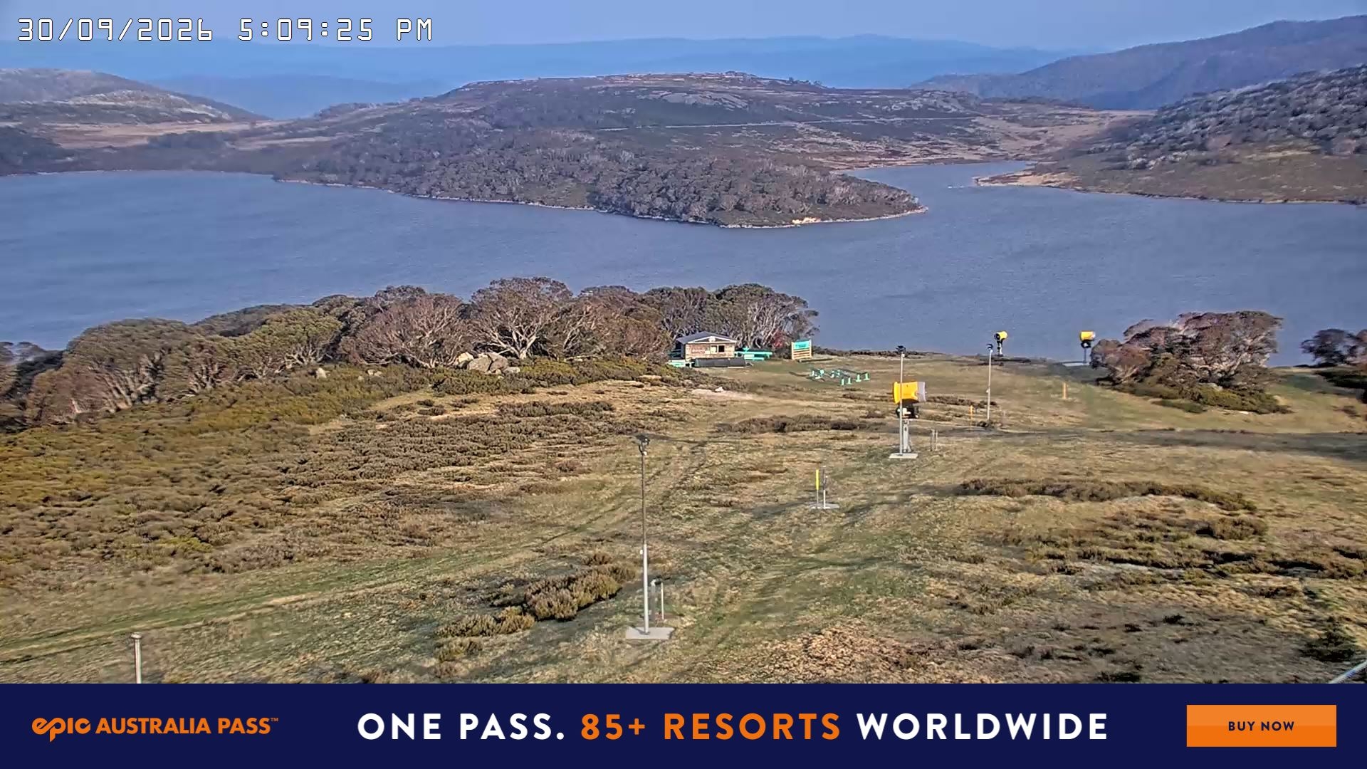 Falls Creek Drover's Dream Lake View snow cam captured at 30 September 2026 at 5:18 pm AEST