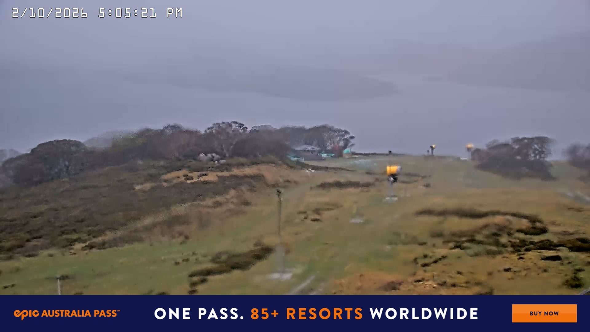 Falls Creek Drover's Dream Lake View snow cam captured at 2 October 2026 at 5:29 pm AEST
