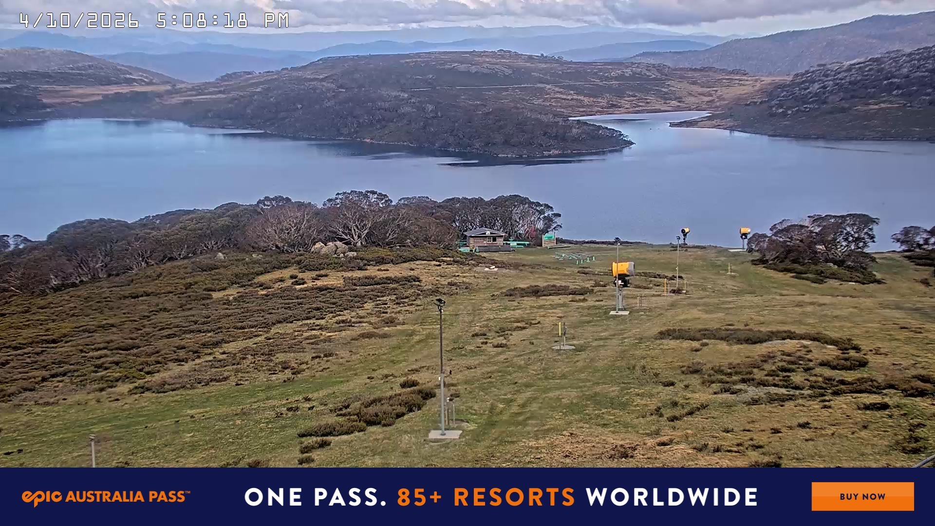 Falls Creek Drover's Dream Lake View snow cam captured at 4 October 2026 at 5:14 pm AEDT